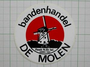 古い 外国のステッカー：bandenhandel DE MOLEN 風車 オランダ デザイン 広告 ビンテージ +Ba