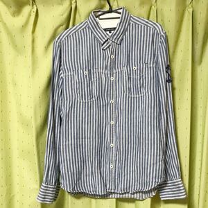 ABAHOUSE ( Abahouse ) indigo ×kinali long sleeve HEMP shirt (3) | MENS men's mo mites zm French taste stripe flax linen