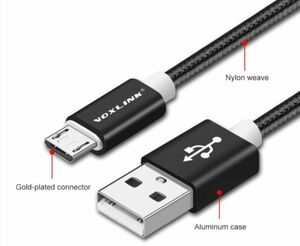 送料無料！ MicroUSBケーブル 丈夫で長持ち編組ケーブル VOXLINK製 余裕の長さ１ｍ