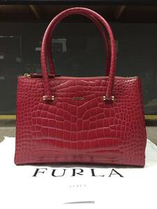 美品！格安！FURLA フルラ LOTUS ロータス クロコ型押し トートバッグ ハンドバッグ