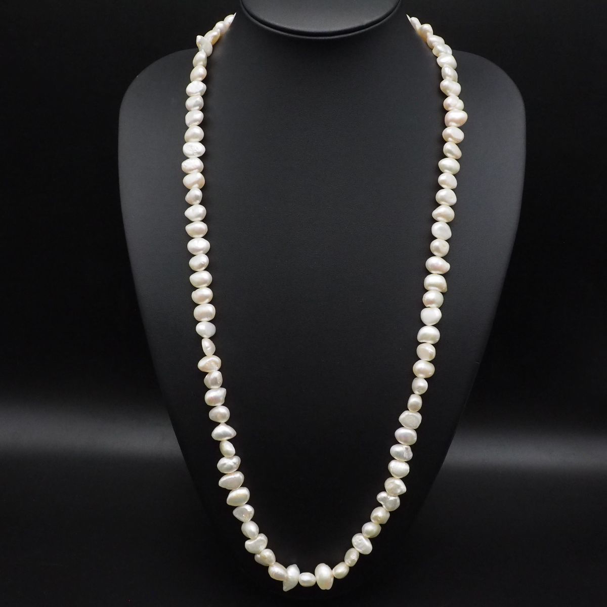 B614 淡水真珠 パール SILVER刻印 ロング ネックレス デザイン 