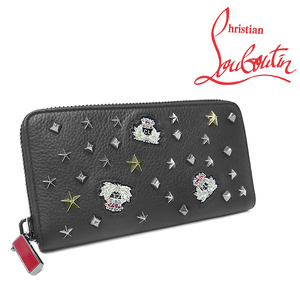 [ unused goods super-beauty goods ] Christian Louboutin round fastener long wallet panel to-ne studs leather leather black red men's lady's 