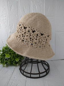  hand made * hand-knitted. cotton hat! sunshade hat beige 