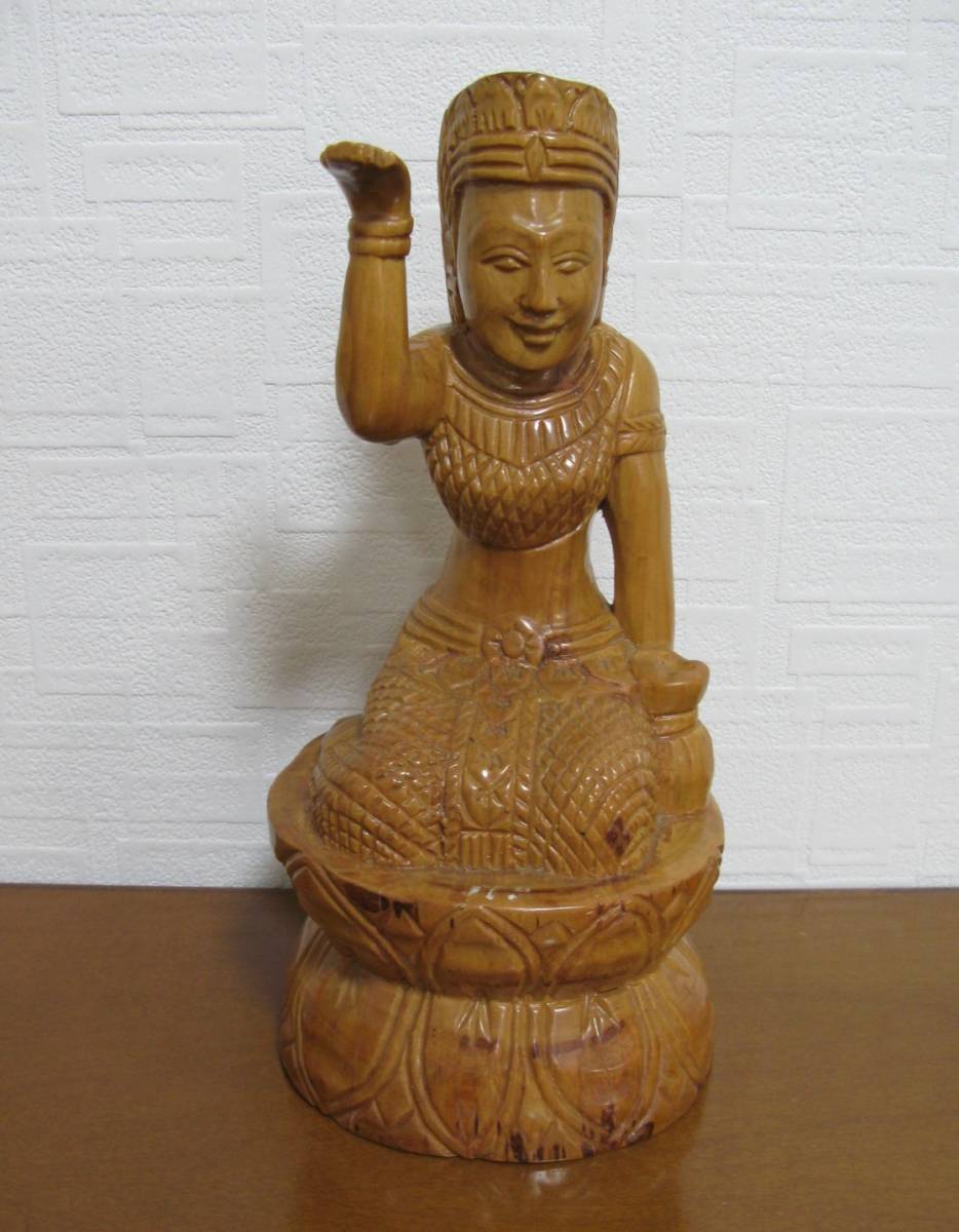 Kambodscha Khmer Holzschnitzerei Antik Handarbeit 27cm Skulptur Halter, Antiquität, Sammlung, Handwerk, Holzbearbeitung, Bambushandwerk