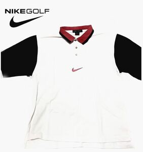 ナイキゴルフ／NIKE GOLF■カノコポロシャツ、ポロシャツメンズ 、ホワイトXブラックXオレンジ系、コットン60%ポリエステル40%