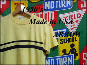 ★希少な年代の1枚★Made in USA製アメリカ製ARROWアロービンテージボーダーTシャツコットン100%50s60s50年代60年代イエロー×ブラック黄黒