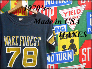 ★希少なブラックボディー★Made in USA製アメリカ製HANESヘインズビンテージナンバリングプリントTシャツ70s70年代フラッグタグ黒色古タグ