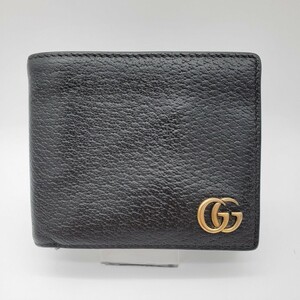 希少 GUCCI グッチ 2つ折り財布 折り財布 財布 GG マーモント レザー ブラック 黒