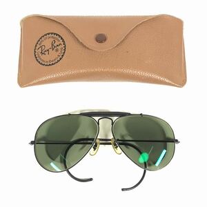 【レイバン】本物 Ray-Ban サングラス B&L ボシュロム アビエーター ティアドロップ 黒×カーキ 度入り メンズ USA製 ケース 送料520円