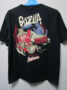 新品！完売サイズ！テッドマンｘゴジラ　コラボＴシャツ・44・黒／ブラック（TEDMAN Godzillaラッキーレッドデビルプリント半袖Ｔシャツ）