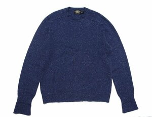 美品 RRL ダブルアールエル ピュアカシミヤ100% ラウンドネック ニット セーター ネイビーメランジ メンズ L ラルフローレン