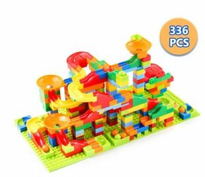 【336pcs】子供のための大理石の競馬場の建設,小さなサイズ,ビルディングブロック,スライドブロック,DIY,創造的な部品,アセンブリ,ギフト