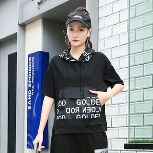 パーカー tシャツ 英字ロゴ 半袖 ブラック 大きいサイズ