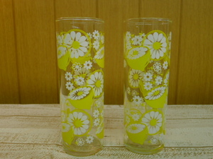 ee029* dead stock Showa Retro pop TOYO GLASS/ Orient glass lemon. long tumbler 2 customer .. glass glass glass natural life /60