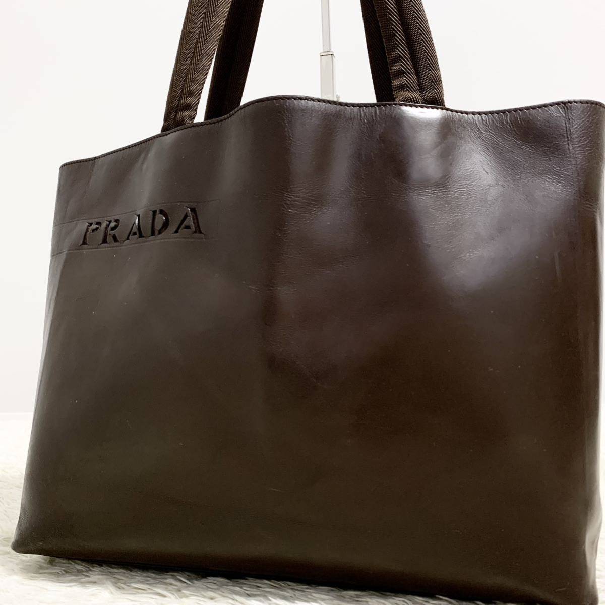 PRADA プラダ トートバッグ レザー 本革 ダークブラウン 大容量 A4可-