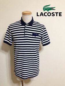 【良品】 LACOSTE ラコステ ビッグロゴ タオル生地 パイル素材 トップス 日本製 サイズ4 半袖 ネイビー 白 PH202EL