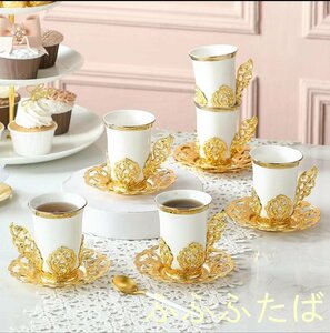 極美品★トルコ 手作り セラミック カップ＆ソーサー 　12点セット 洋食器 アフタヌーンティー 紅茶　コーヒー　カップ　ホワイト