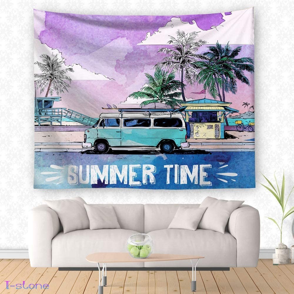 Tapisserie Coconut Night Beach Produits américains Bandes dessinées américaines Surf wagon Art de design d'intérieur élégant Grande présence Créer une atmosphère, Articles faits à la main, intérieur, marchandises diverses, panneau, Tapisserie