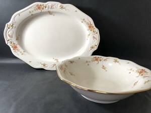 NORITAKE　ノリタケ　金彩にフラワー　楕円皿＆深鉢　パーティー皿　オードブル皿　生活食器　テーブルコーディネート