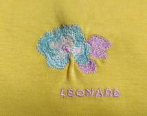 美品 LEONARD レオナール ポロシャツ シャツ 半袖 柄切替 ロゴ刺繍 M 黄 イエロー ラウンドカラー レディース ★5_画像5