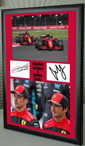 海外 高品質　送料込み　シャルル・ルクレール F1　複製サイン　フレームポスター　3