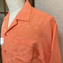着物リメイクーアロハシャツーオレンジ色ー総柄半袖シャツ_画像4