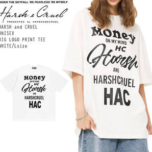 【 HARSH AND CRUEL 】 ハーシュアンドクルーエル 正規品 ユニセックス ビッグサイズ ビッグロゴ プリント Tシャツ ホワイト L