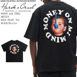 【 HARSH AND CRUEL 】 ハーシュアンドクルーエル 正規品 ユニセックス ビッグサイズ オーバーサイズ バックプリント Tシャツ ブラック XL