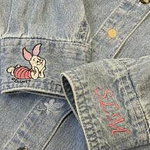 90s Disney POOH プーさん デニム ボタンシャツ くまのプーさん 刺繍 長袖 シャツ ピグレット ティガー イーヨー ディズニー キャラクター_画像3