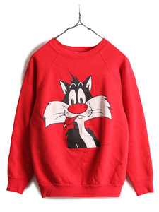 USA made #wa-na- character print sweat ( M lady's smaller S degree ) 80s Vintage Looney Tunes 80 period reverse side nappy red 