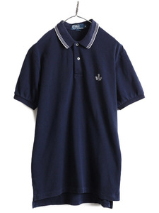 90s # Polo Ralph Lauren олень. . рубашка-поло с коротким рукавом ( мужской M ) 90 годы Old POLO рубашка с коротким рукавом one отметка Logo вышивка темно-синий белый линия 