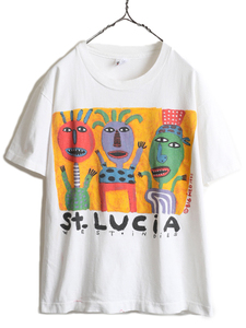 90s USA製 ★ BIG HED アート プリント 半袖 Tシャツ ( メンズ M ) 90年代 オールド イラスト ヘビーウェイト シングルステッチ 白 anvil