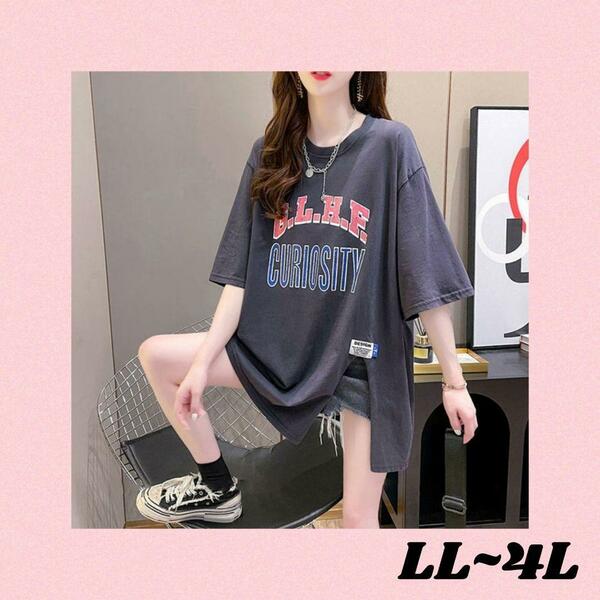 大きいサイズ 韓国 新作 レディース Tシャツ ワンピース LL-4L GR