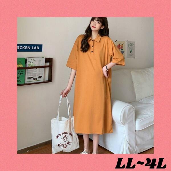 大きいサイズ 韓国 レディース Tシャツワンピース LL-4L OR