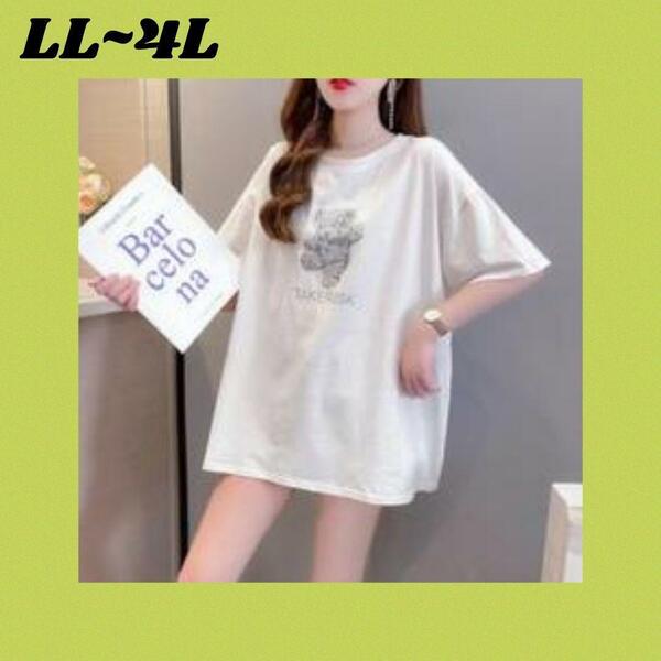 大きいサイズ春夏 レディース レースアップ Tシャツワンピース LL-4L WH