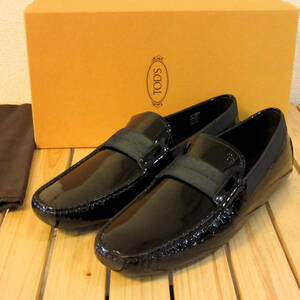  new goods TOD'S Tod's Italy made men's gomi-ni driving shoes Loafer enamel pa tent black black leather shoes UK9.5 28.5cm