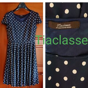 ティアクラッセ ドットワンピース ネイビー Tiaclasse