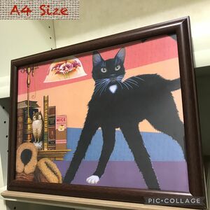 cat アンティーク 雑貨 猫 ネコ アート 絵画 複写額付き　A4