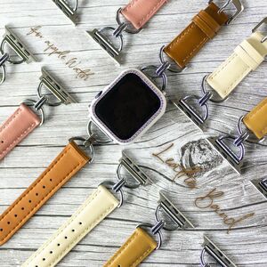 Apple Watch Band 革バンド　42/44/45mm 　ベージュシルバー