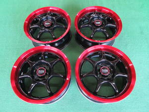 希少美品 当時物 ENKEI Racing S 黒赤4本 15×6.5J+45 pcd100 ヴィッツ スターレット マーチ キューブ フィット シビック デミオ bB