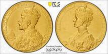 入手困難 発行100枚 1911年 英国 イギリス ジョージ5世 メアリー皇后 戴冠式 金メダル ゴールドメダル PCGS SP63 アンティークコイン_画像7