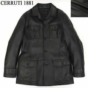 相場価格20万円 美品 CERRUTI 1881 チェルッティ オンワード樫山 羊革 ラムレザー ミリタリーコート 黒 ブラック 黒 48 JP:L