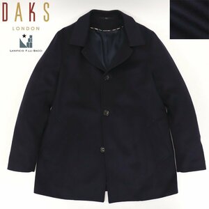 参考価格￥132,000- 美品 日本製 DAKS ダックス Lanificio Fratelli Bacci社 カシミヤ33％ 高級メルトン ステンカラーコート 紺 54 JP:2XL