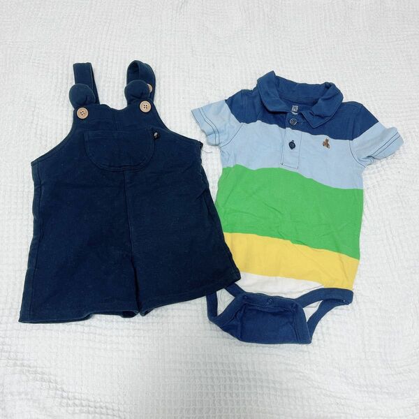 babyGAP バースデー 半袖ロンパース 3枚セット 夏服 半袖 ネイビー 青 