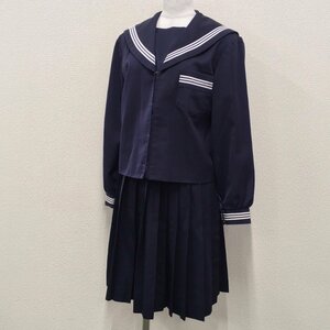 A895 (中古) 鹿児島県 志布志中学校 セーラー服 上下セット /M/L/W66/セーラー/スカート/白3本ライン/冬服/冬用/制服/学生服/女子学生