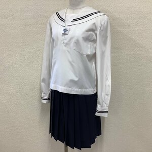 (Y)I843 (中古) 福島県 本宮第二中学校(旧制服) セーラー服 上下セット /M/W65/黒2本ライン/半袖/夏服/夏用/制服/高校/女子学生/学生服