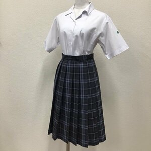 O148 (中古) 兵庫県 育英高校 ブラウス スカート 2点セット/160A/W66/丈59/HELLO STUDENT/夏用/夏服/チェック柄/中学/制服/女子学生/学生服