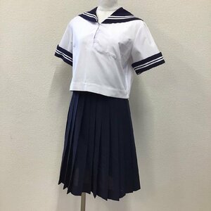 O295 (中古) 四国方面 校名不明 セーラー 上下 2点セット /160A/W63/丈57/ひだ24本/夏服/夏用/中学校/高校/制服/学生服/女子学生