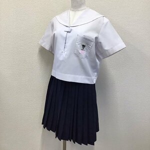 O101 (中古) 兵庫県 加古川中学校 (旧制服) セーラー服 上下セット /M/W62/丈50/白3本/しもかわ/半袖/夏服/中学校/高校/女子学生/学生服