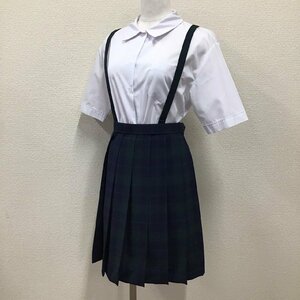 OT286-3 (中古) 栃木県 姿川中学校 (旧制服) 2点セット/LL/W69/ブラウス/吊りスカート/チェック柄/夏服/制服/女子学生/学生服/卒業生品